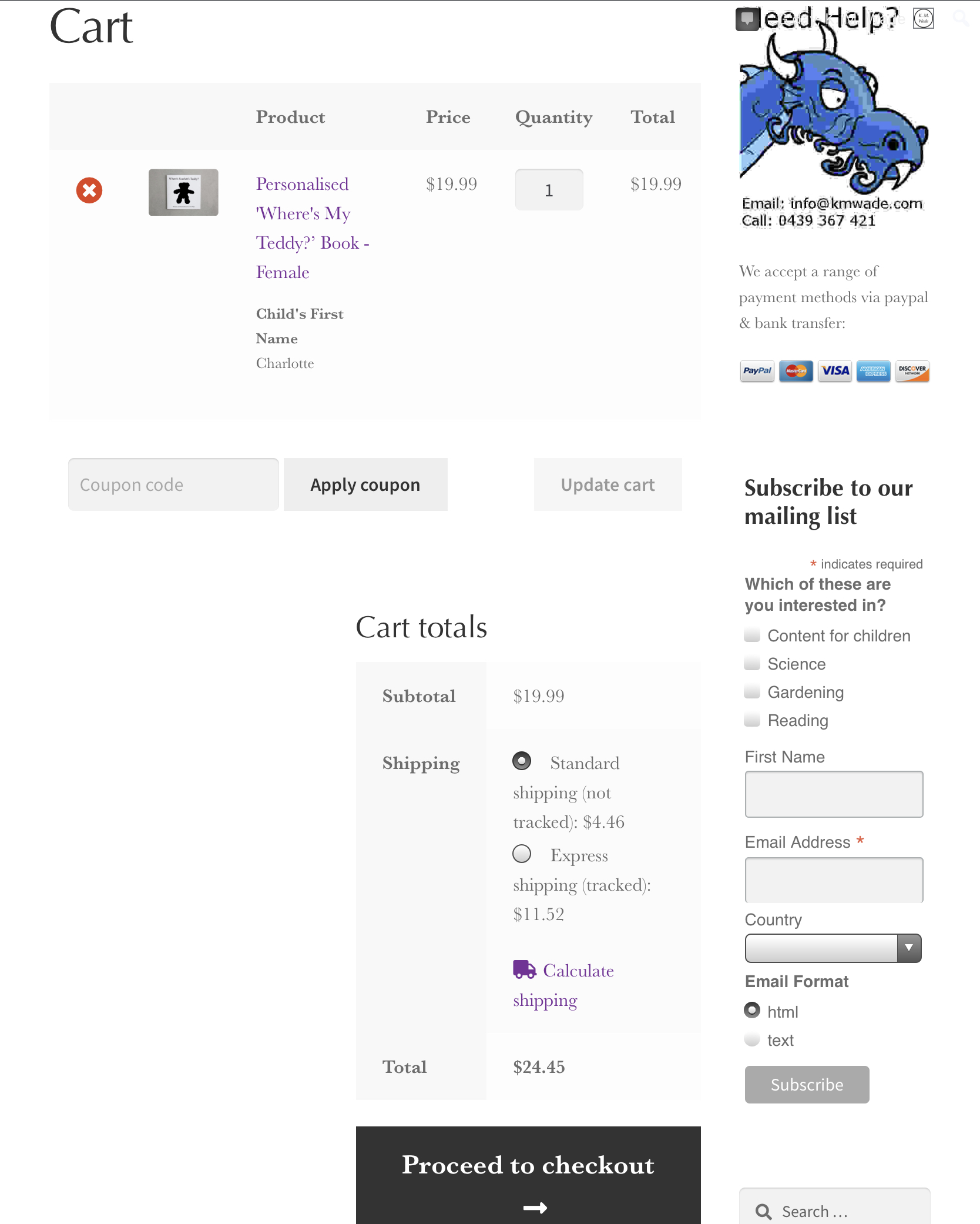 B1B1B161 005E 4E9E 8B1B ED666A373214 The K. M. Wade shopping cart page