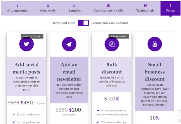 A set of pricing tables is nested within a toggle and all of that is nested within a tab layout
