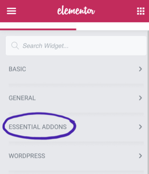 A screenshot that shows how installing Essential Addons adds an extra set of elements to Elementor